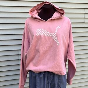 Puma cropped cotton sweatshirt hoodie in rose pink color size extra large